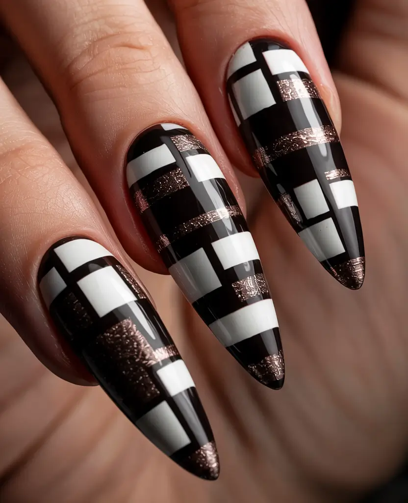 Winter 2025–2026 Dark Nail Colors Ideas Checkerboard Noir