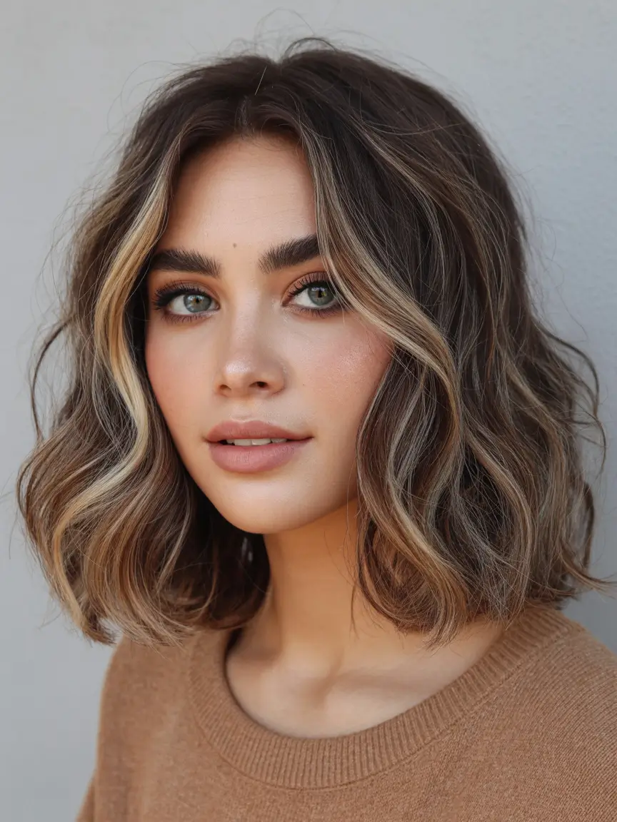 Winter 2025–2026 Hair Colors Highlights Frosted Brunette Bob