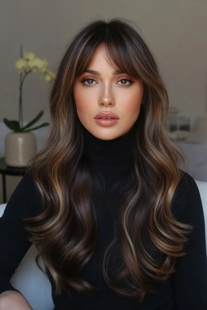 Winter 2025–2026 Hair Colors Ideas for Brunette – Classic Brunette with Caramel Ribbons