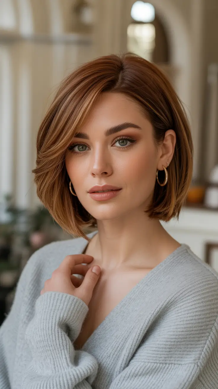 Winter 2025–2026 Hair Colors Ideas for Brunette – Polished Chestnut Bob