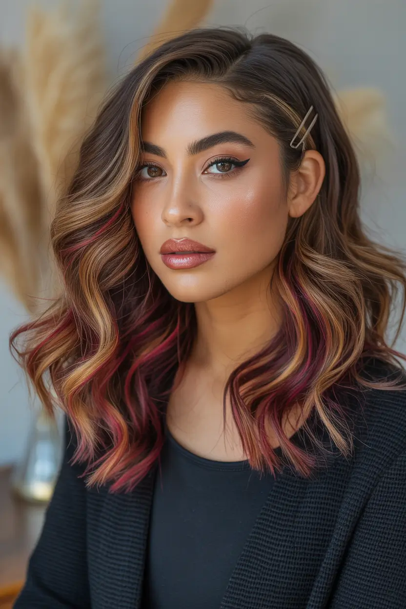 Winter 2025–2026 Hair Colors Ideas for Brunette – Balayage with Berry Accents