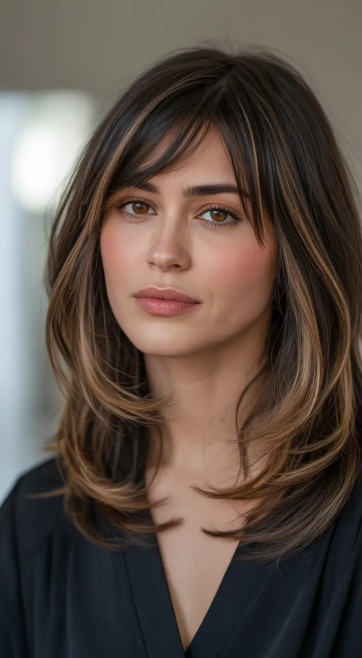 Winter 2025–2026 Hair Colors Ideas for Brunette – Layered Brunette with Fine Highlights
