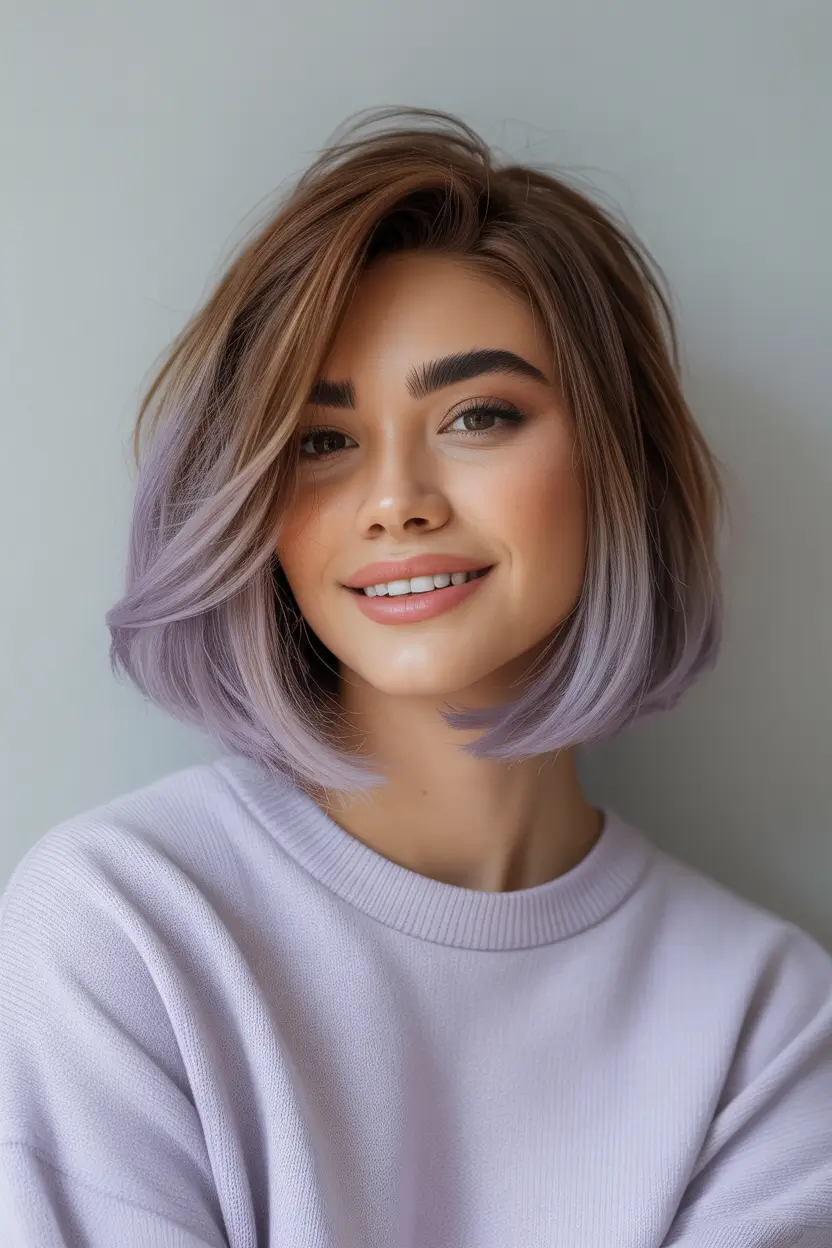 Winter 2025–2026 Hair Colors Ideas for Brunette – Lavender-Tipped Bob