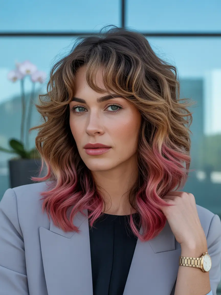 Winter 2025–2026 Hair Colors Ideas for Brunette – Subtle Pink-Tipped Waves
