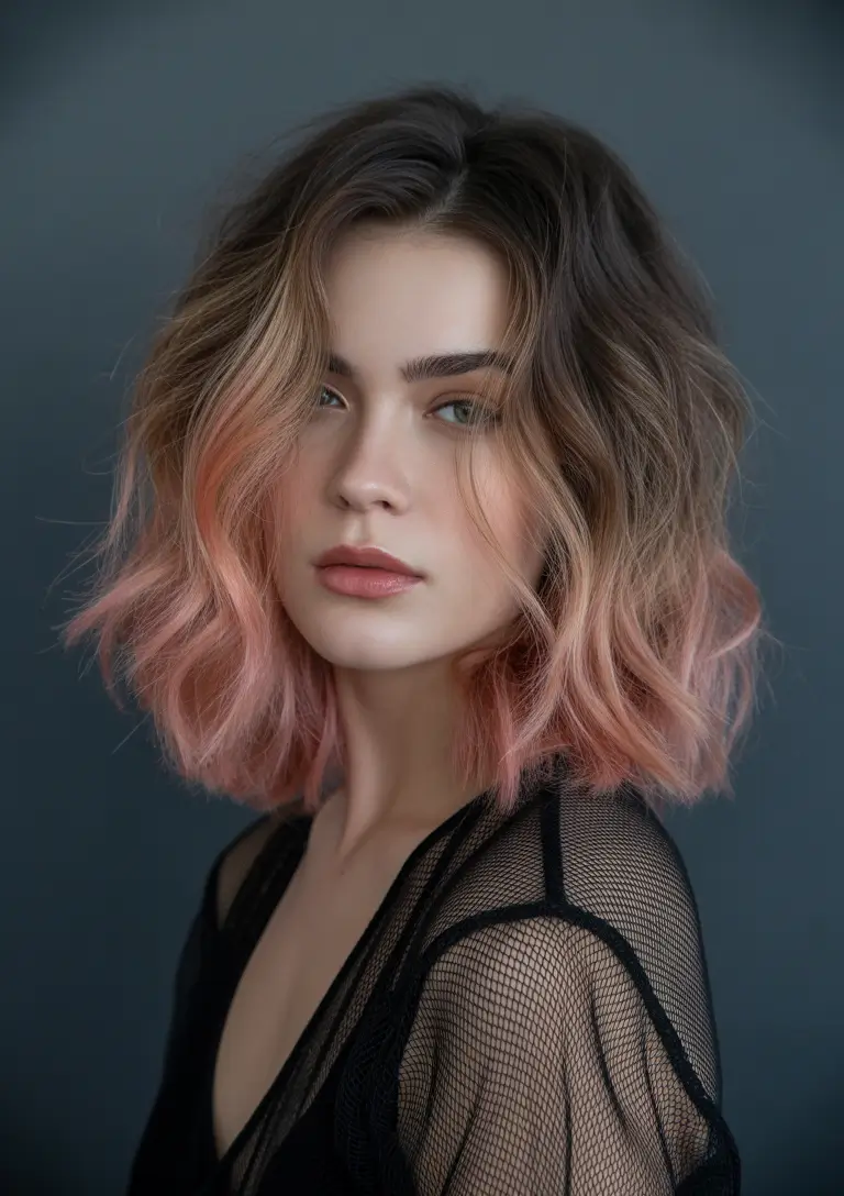 Winter 2025–2026 Hair Colors Ideas for Brunette – Romantic Peach Balayage