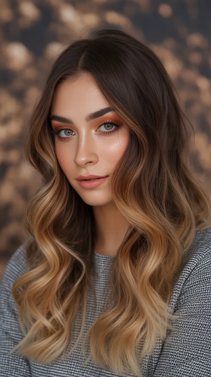 Winter 2025–2026 Hair Colors Ideas for Brunette – Golden Balayage Waves