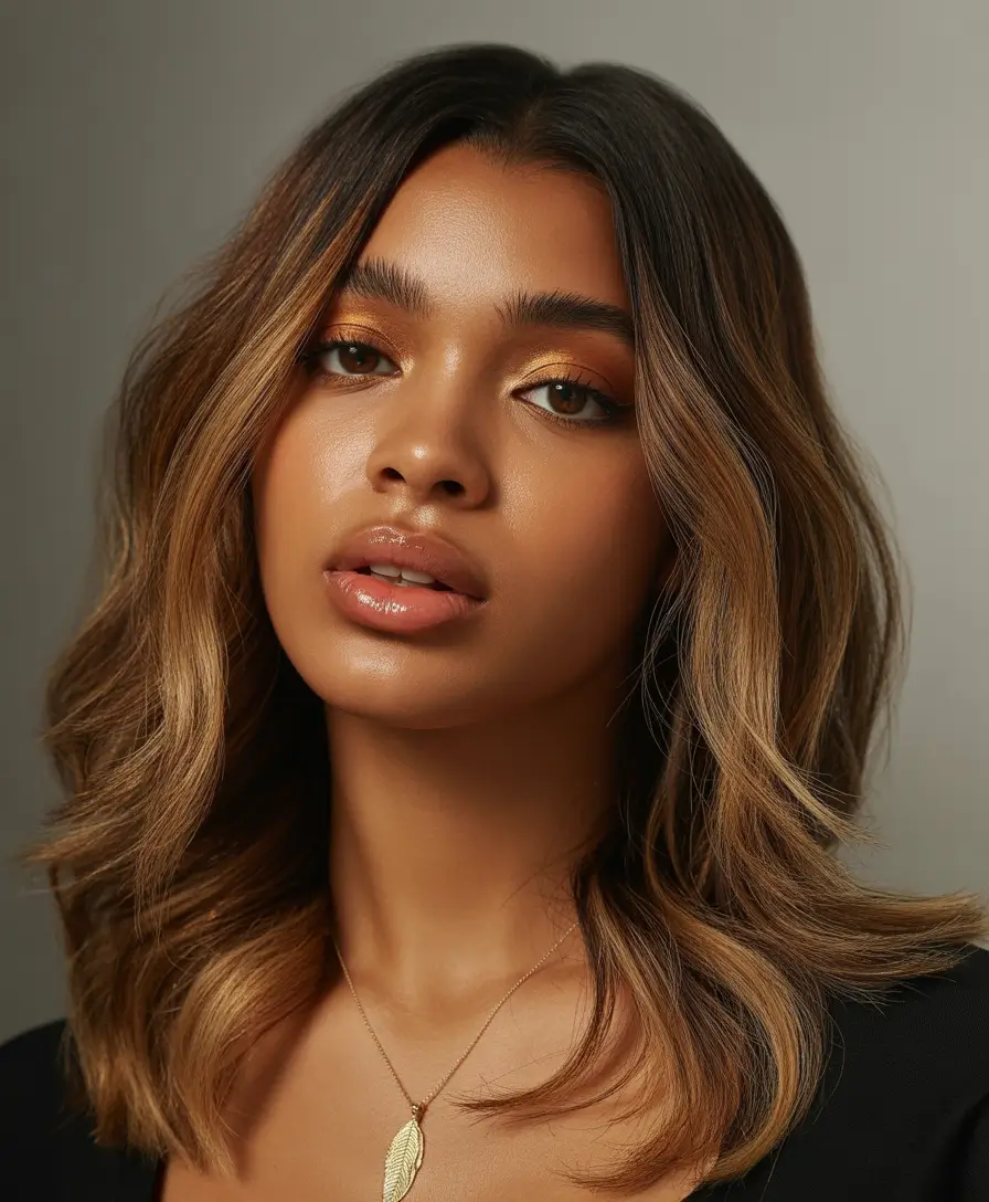 Winter 2025–2026 Hair Colors Trends Dark Skin Soft Chestnut Layers