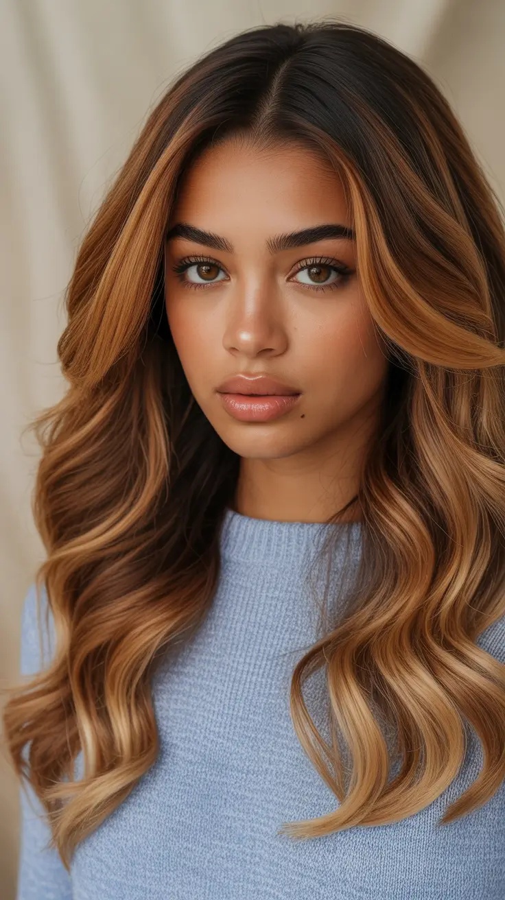 Winter 2025–2026 Hair Colors Trends Dark Skin Golden Auburn Waves