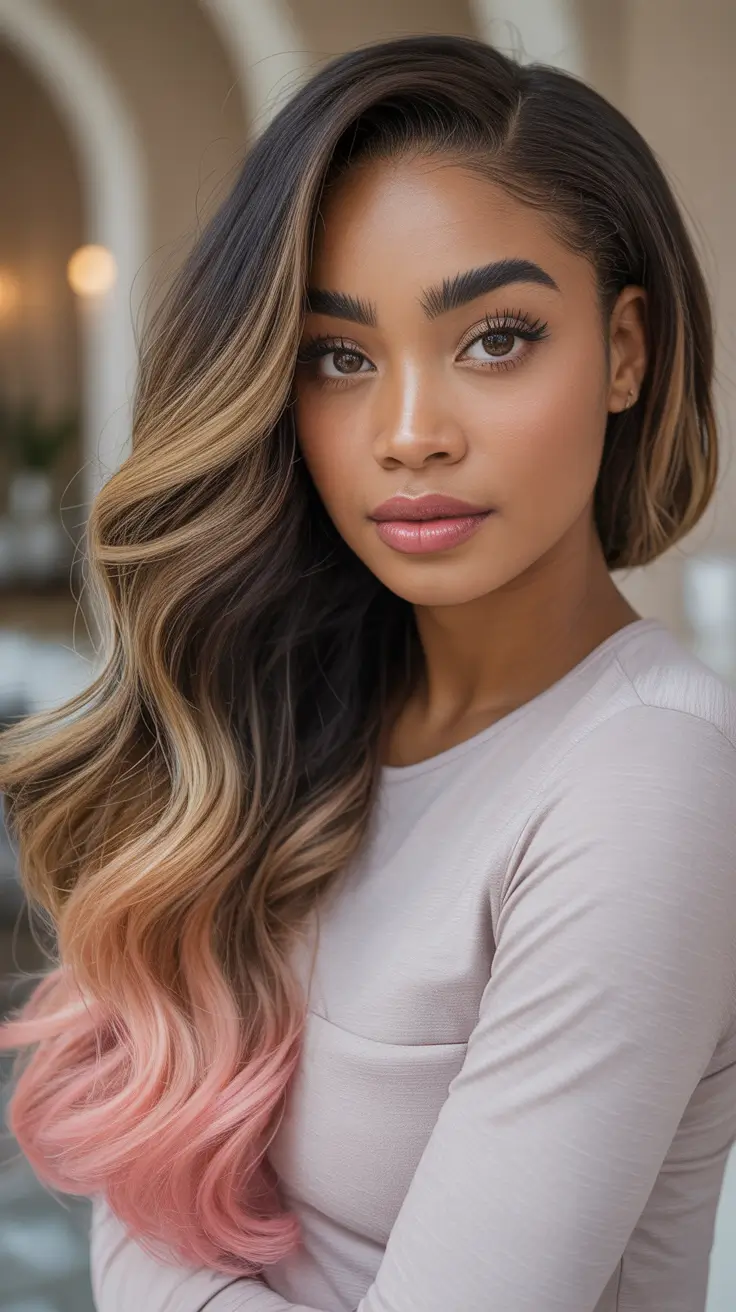 Winter 2025–2026 Hair Colors Trends Dark Skin Ombre Rosewood Ends