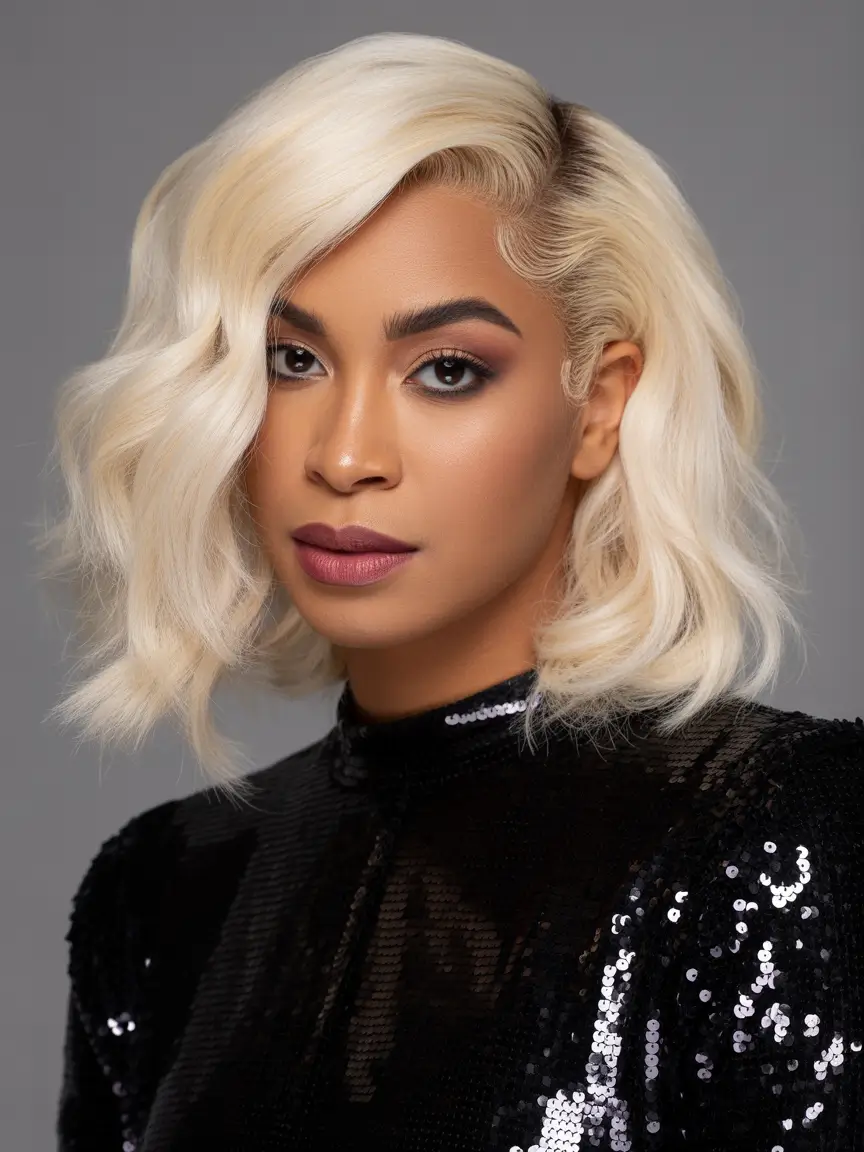 Winter 2025–2026 Hair Colors Trends Dark Skin Platinum Party Bob