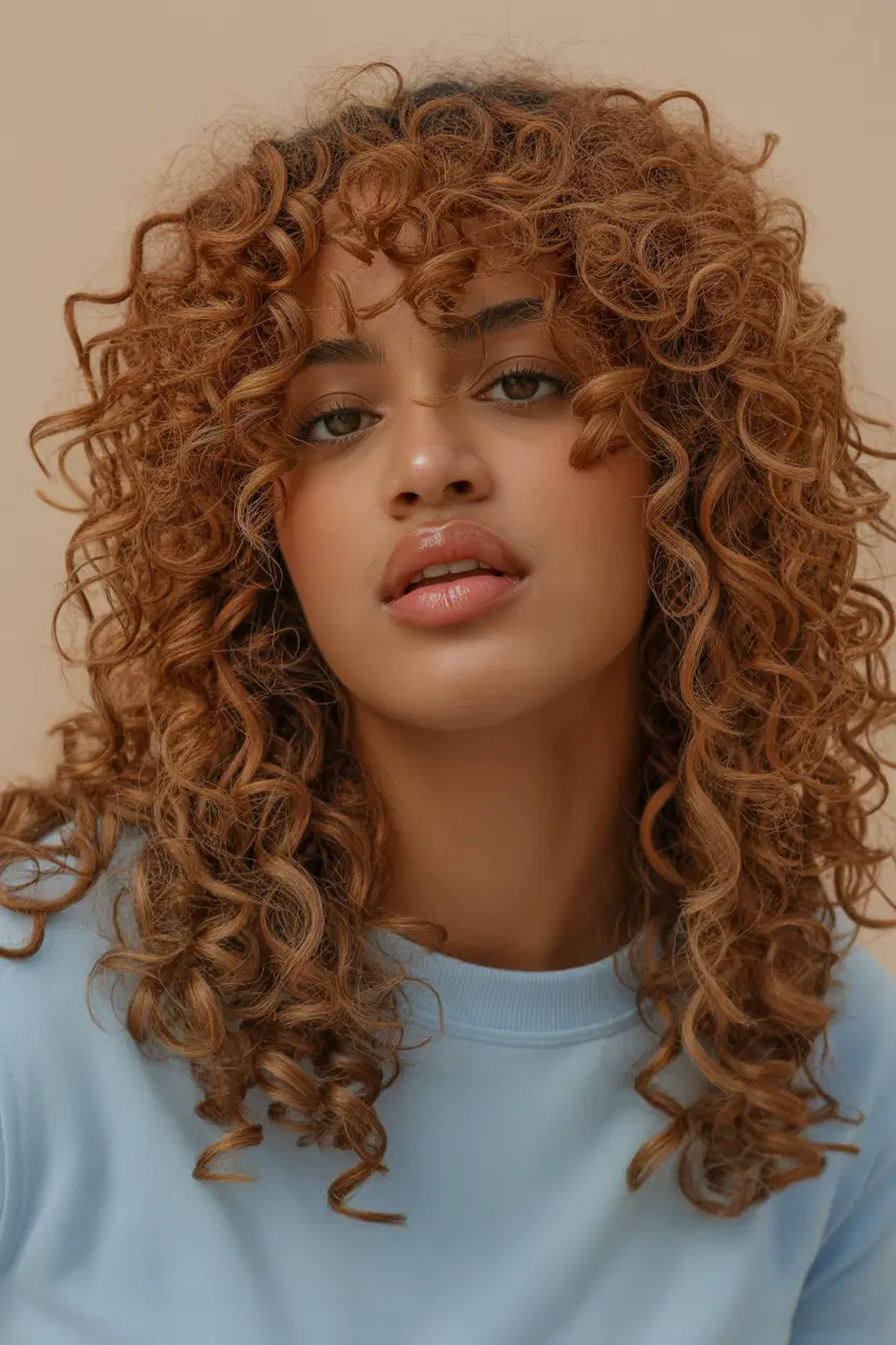 Winter 2025–2026 Hair Colors Trends Dark Skin Golden Ringlet Curls