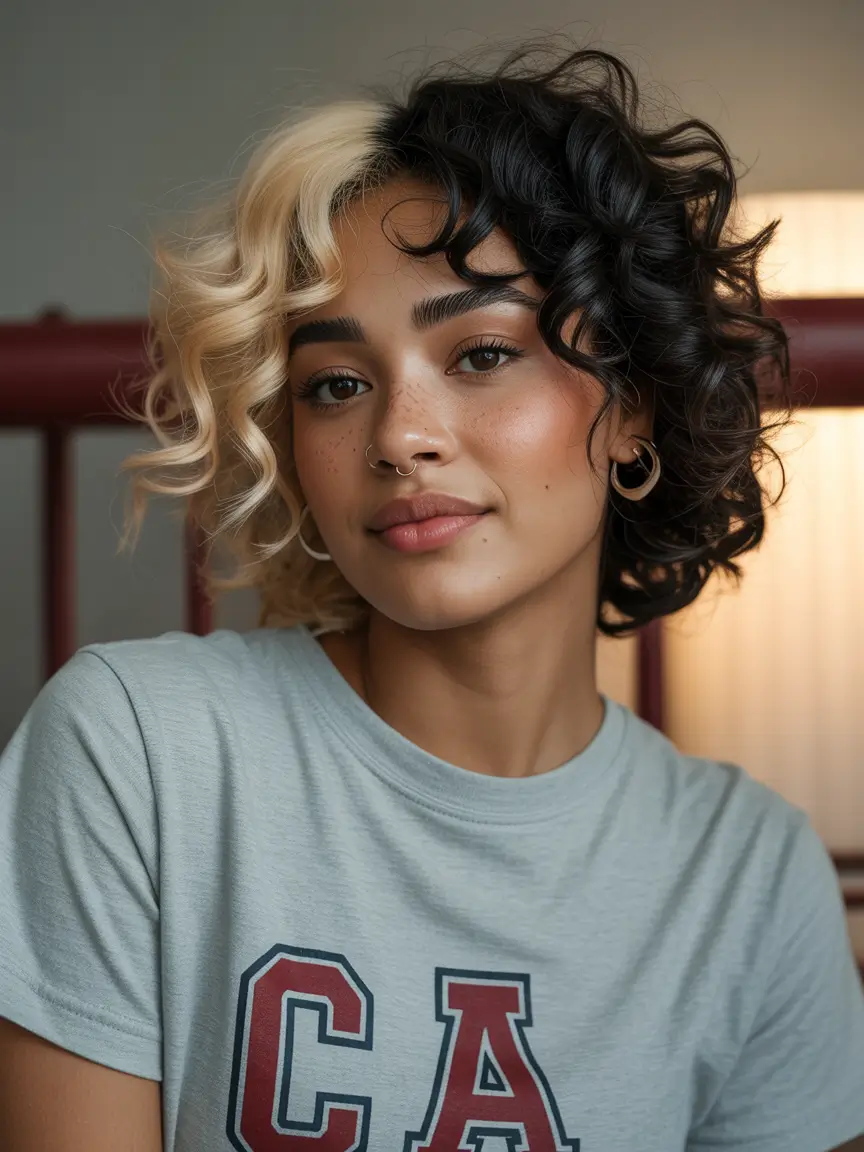 Winter 2025–2026 Hair Colors Trends Dark Skin Two-Toned Curly Bob