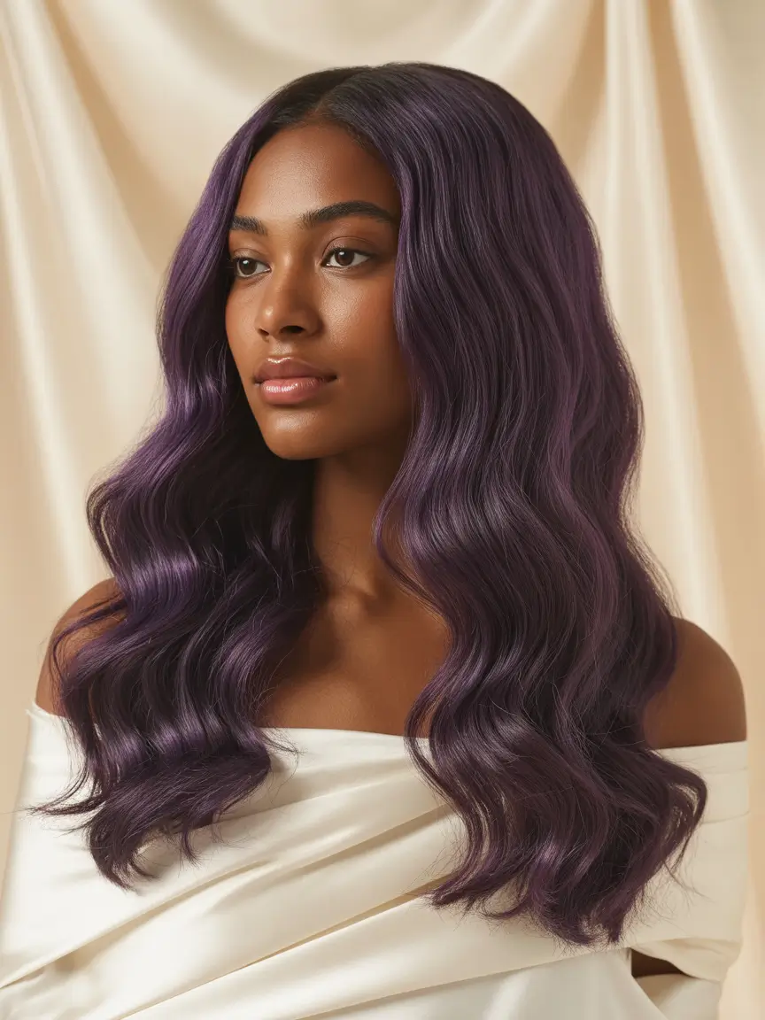 Winter 2025–2026 Hair Colors Trends Dark Skin Velvety Purple Lengths
