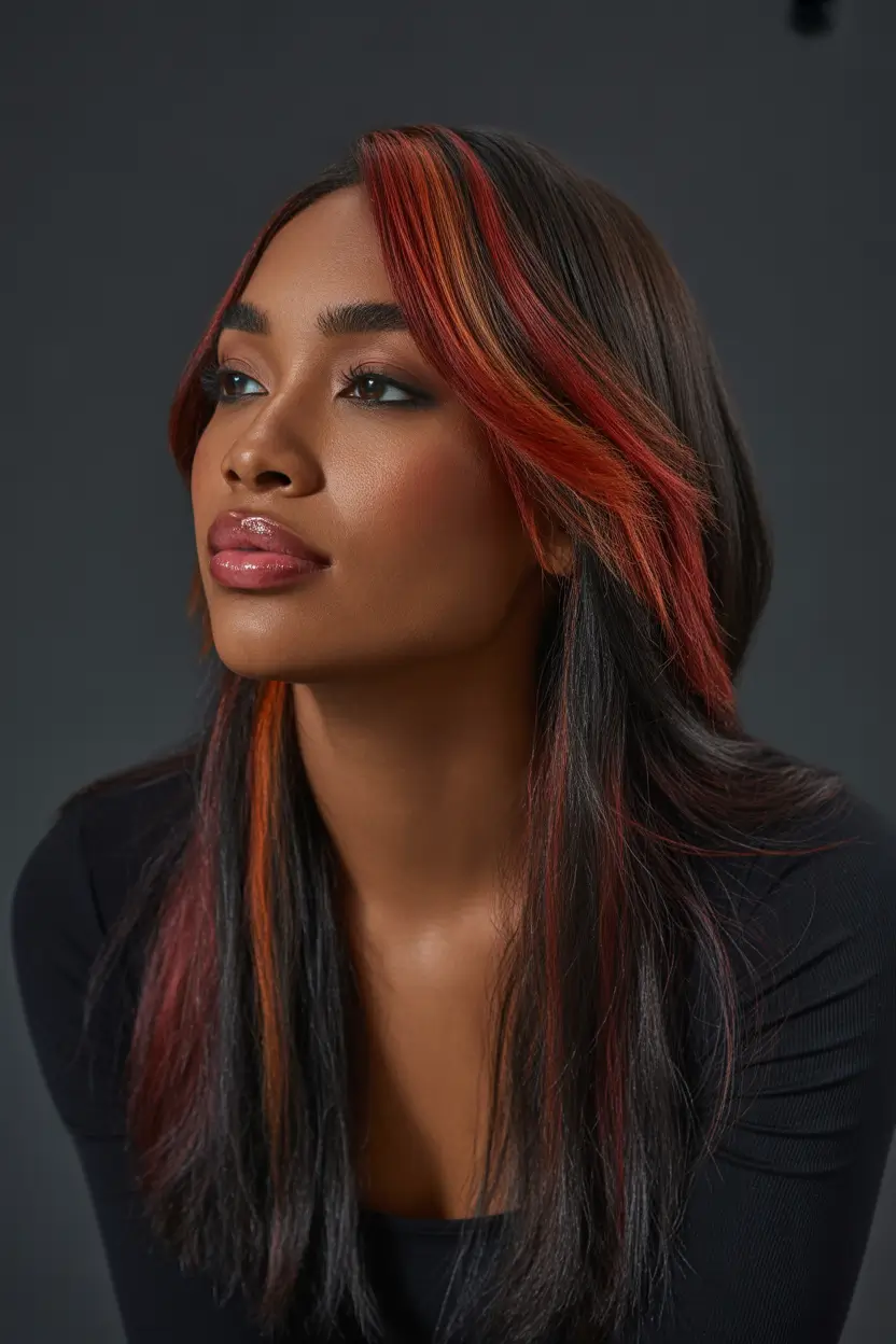 Winter 2025–2026 Hair Colors Trends Dark Skin Cherry Cola Highlights