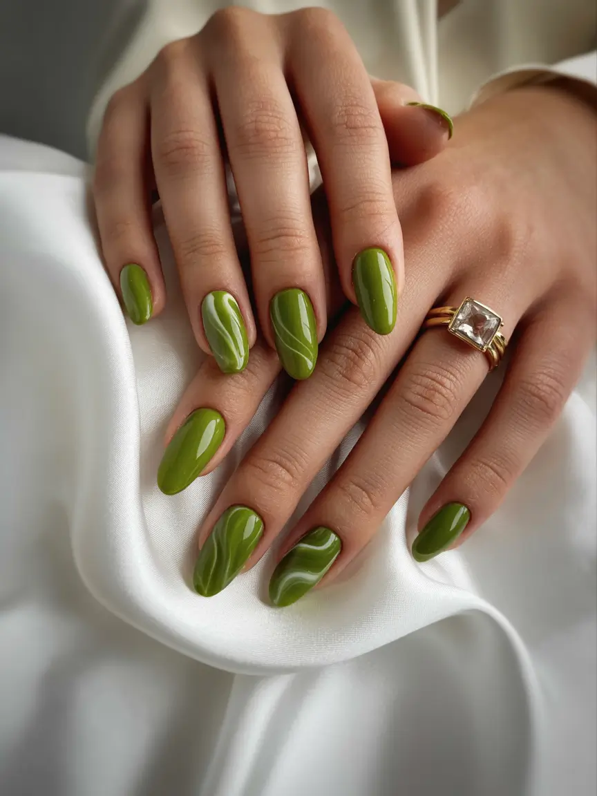 Winter Acrylic Nails 2025–2026 Olive Marble Muse