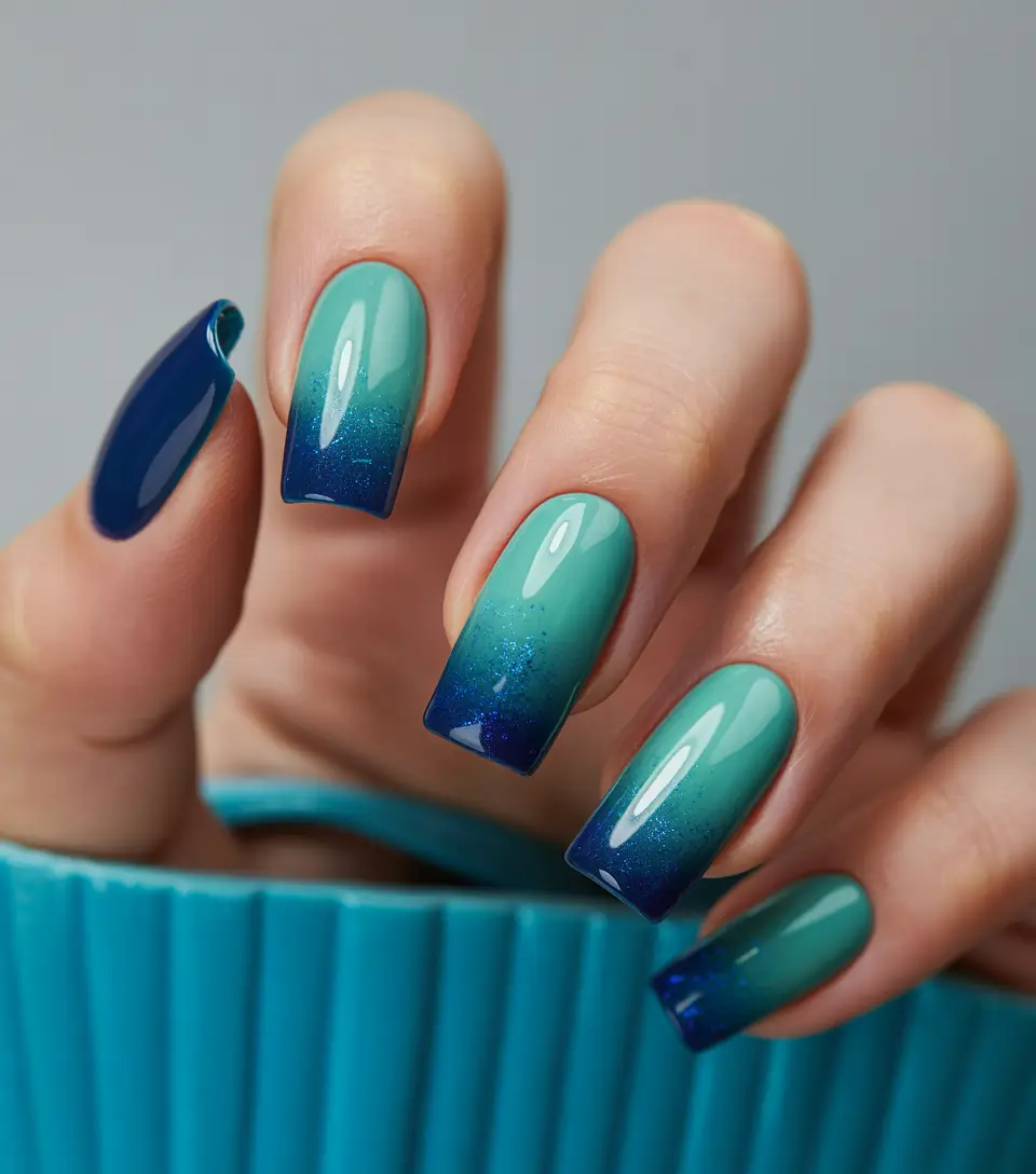 Winter Acrylic Nails 2025–2026 Blue Lagoon Ombre
