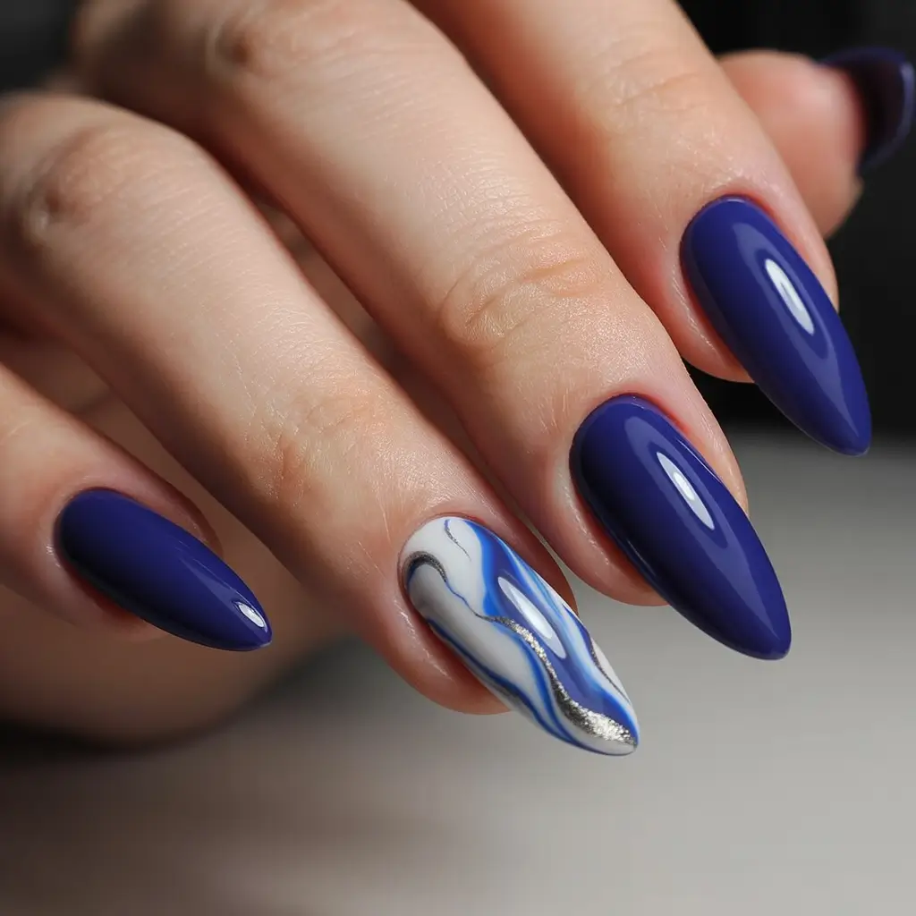 Winter Acrylic Nails 2025–2026 Blue Ice Marble