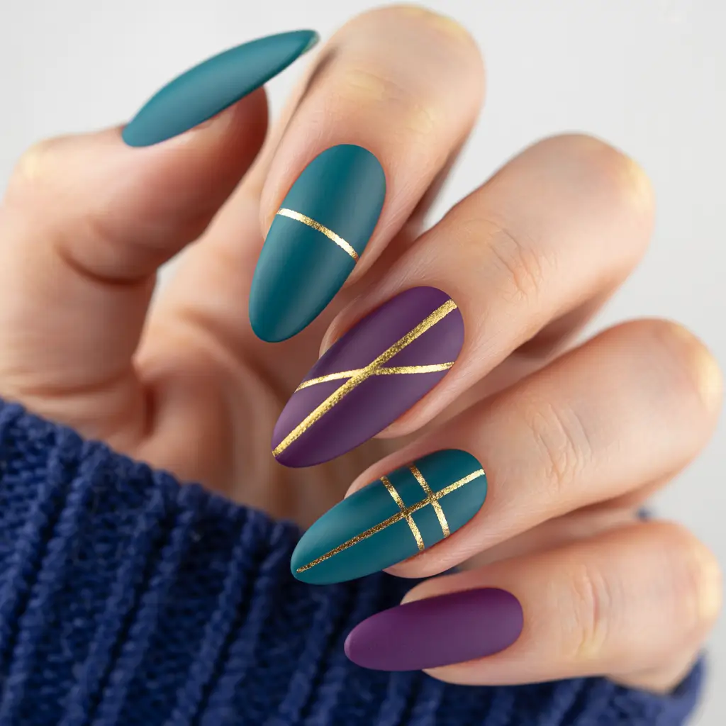 Winter Acrylic Nails 2025–2026 Matte Jewel Lines