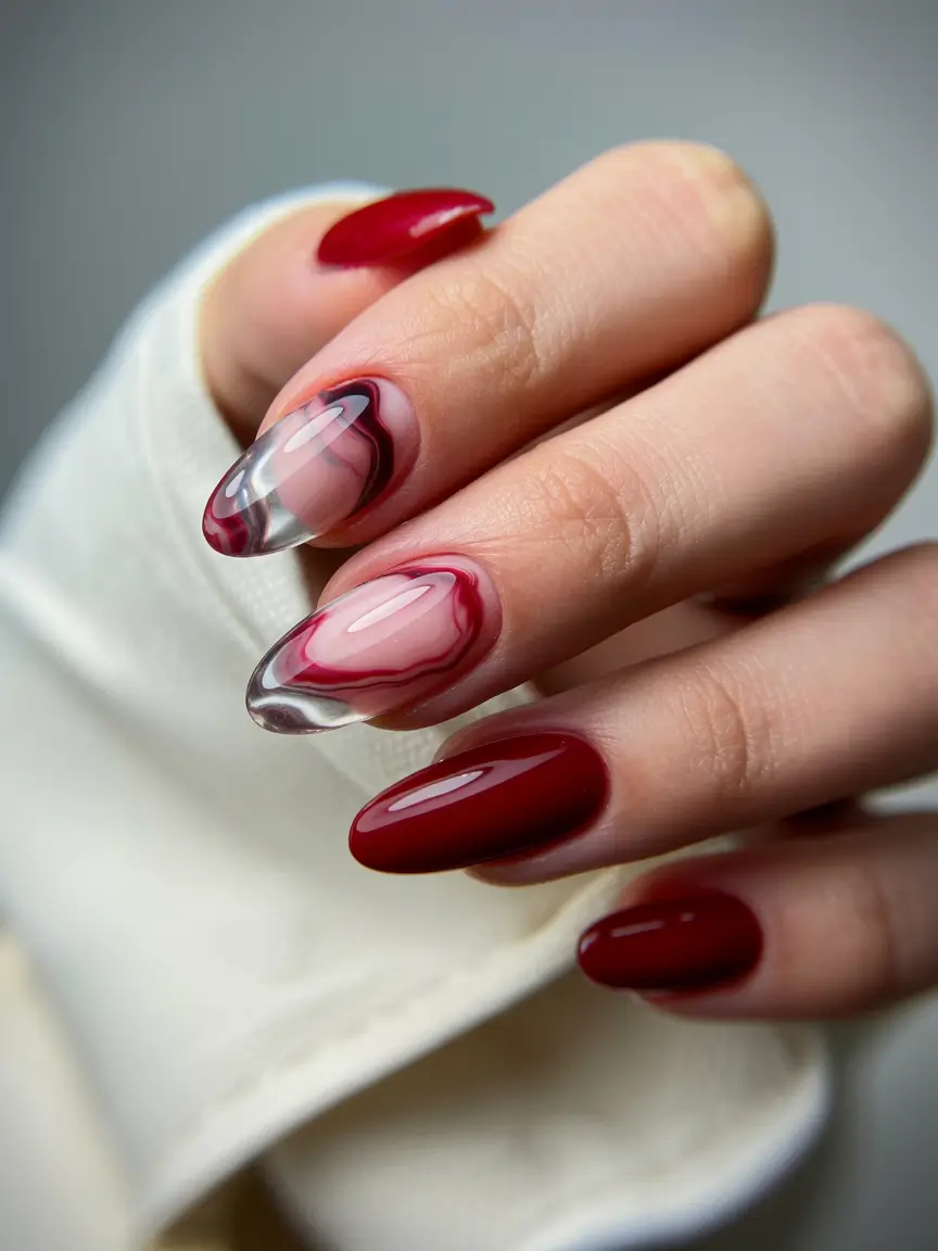 Winter Acrylic Nails 2025–2026 Crimson Agate Flow