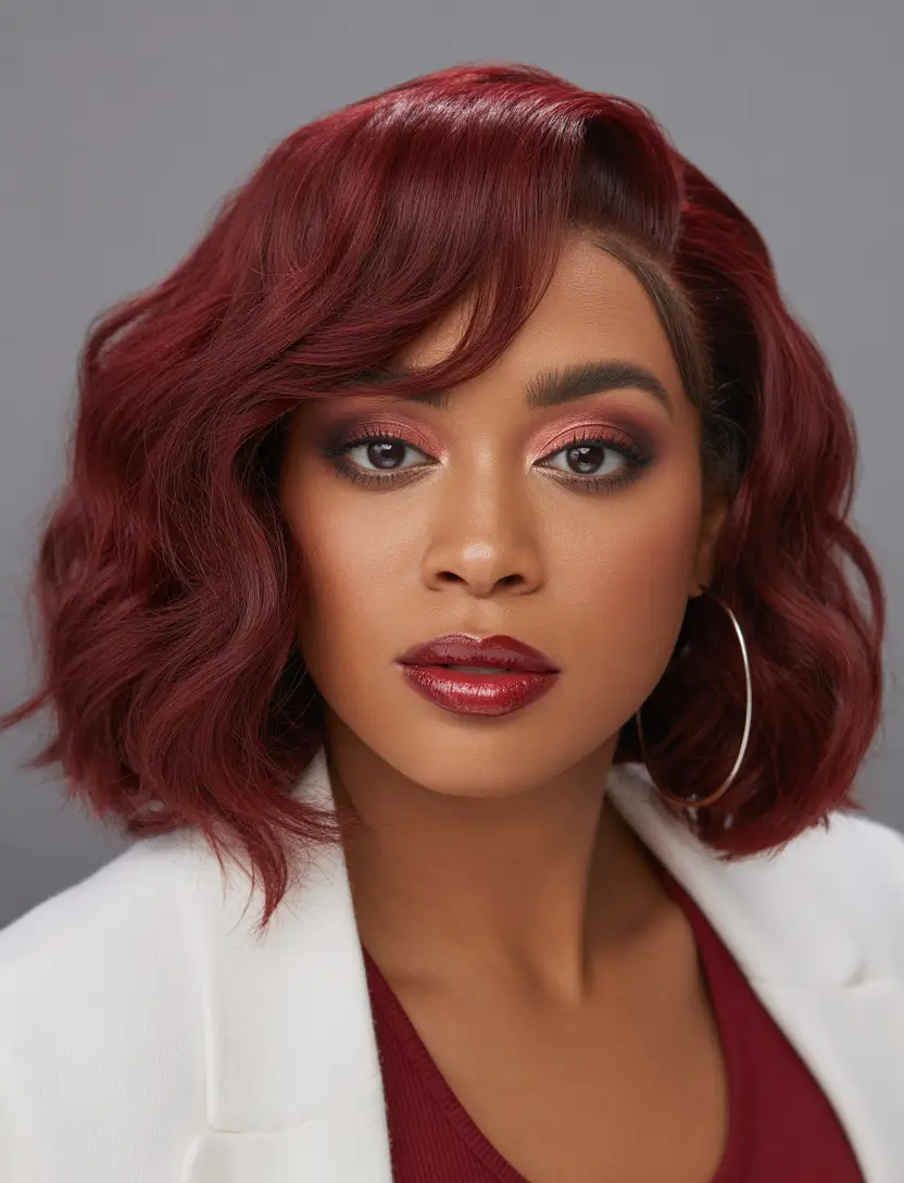 winter hair colors for black women ideas 2025 2026 short burgundy waves