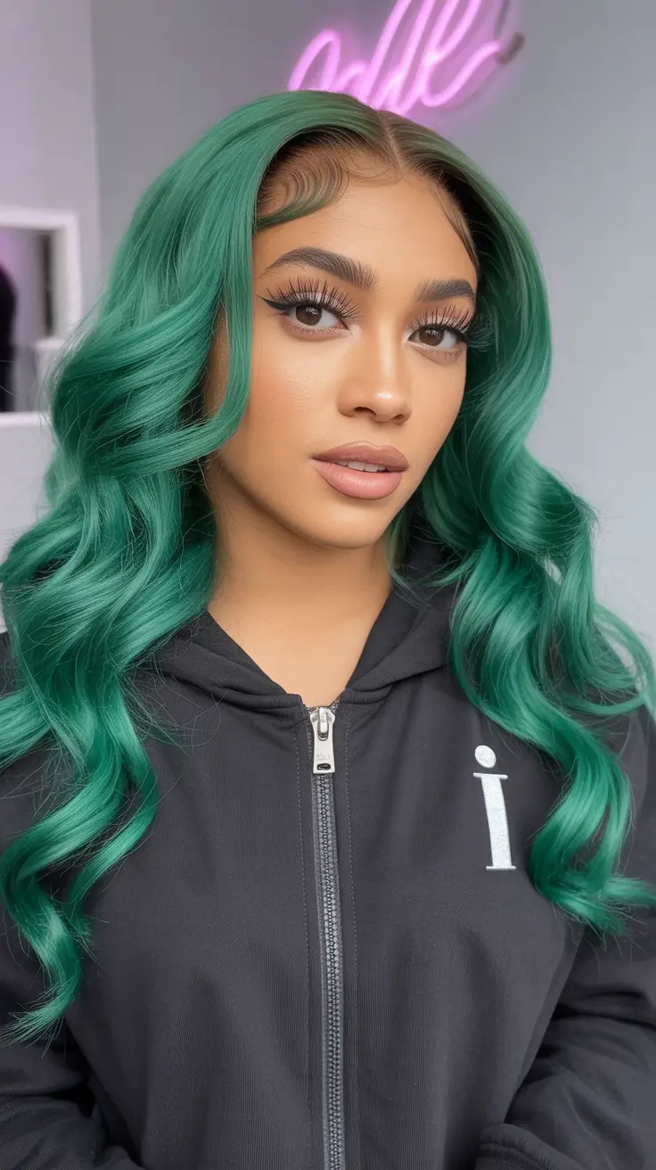winter hair colors for black women ideas 2025 2026 emerald green waves