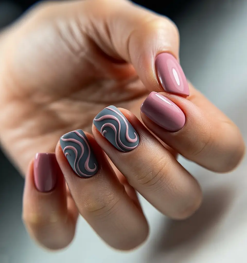 Winter Nail Art Inspo 2025–2026 Rose Smoke Swirl