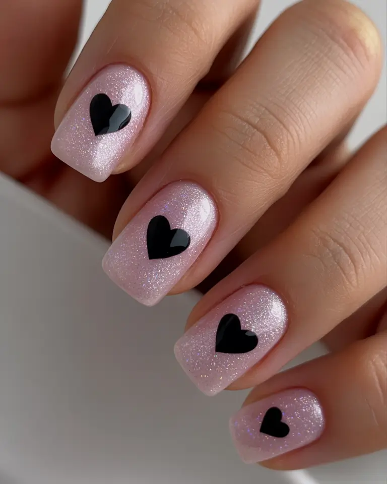 Winter Nail Art Inspo 2025–2026 Glitter Heart Frost