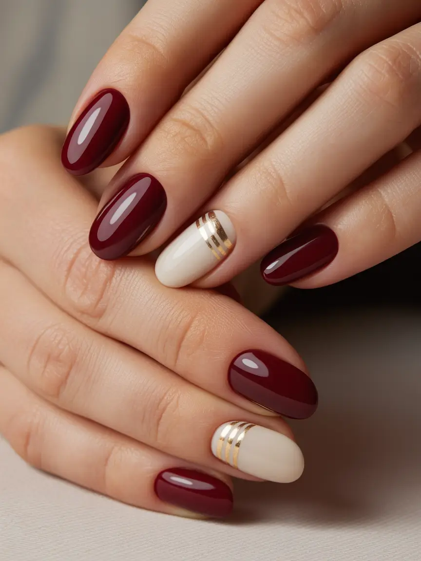 Winter Nail Art Inspo 2025–2026 Cranberry Cream Stripes