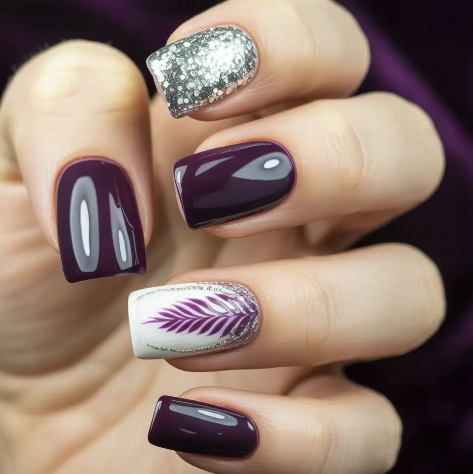Winter Nail Art Inspo 2025–2026 Plum Frost Accent