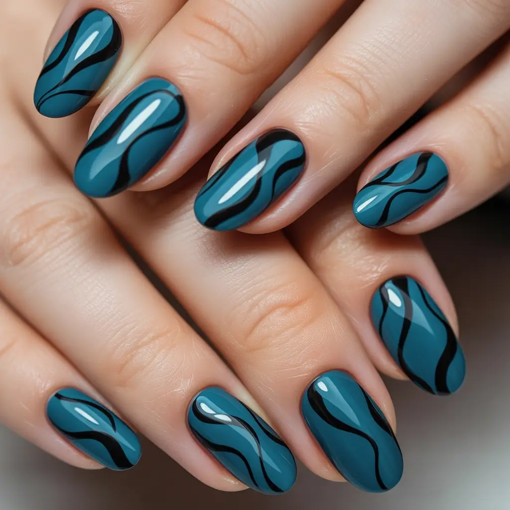 Winter Nail Art Inspo 2025–2026 Teal Mirage Waves