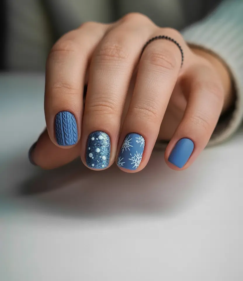 Winter Nail Art Inspo 2025–2026 Cozy Knit Snowflakes