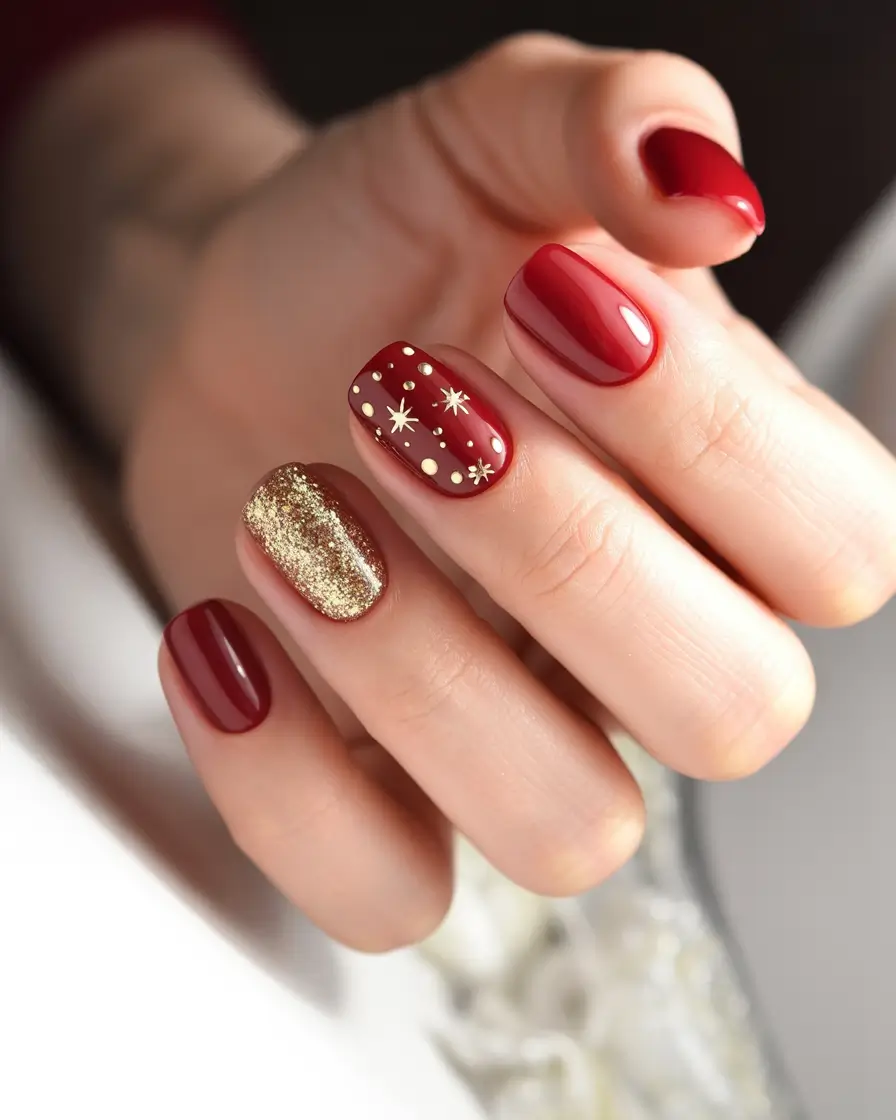 Winter Nail Art Inspo 2025–2026 Golden Garnet Glow