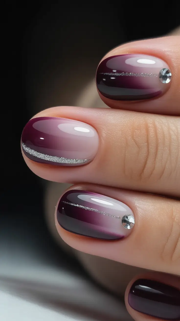Winter Nail Art Inspo 2025–2026 Deep Plum Ombre Drama