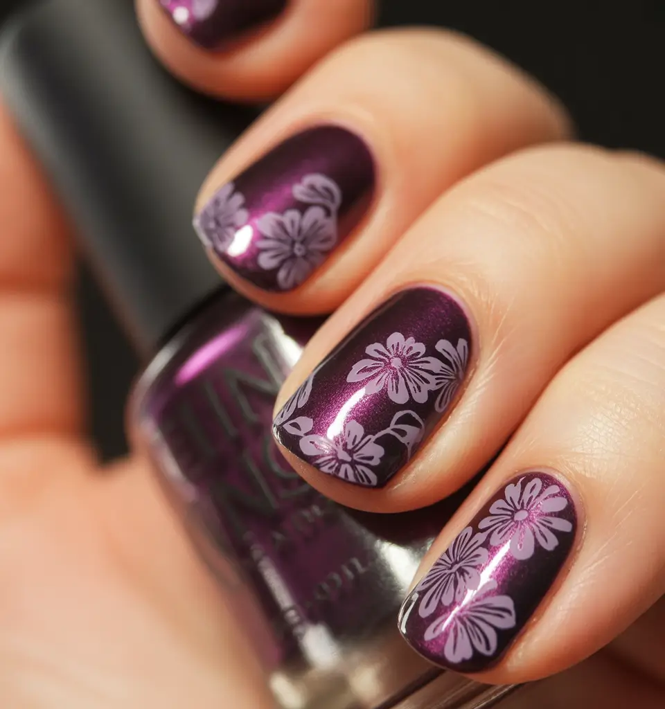 Winter Nail Art Inspo 2025–2026 Velvet Plum Florals