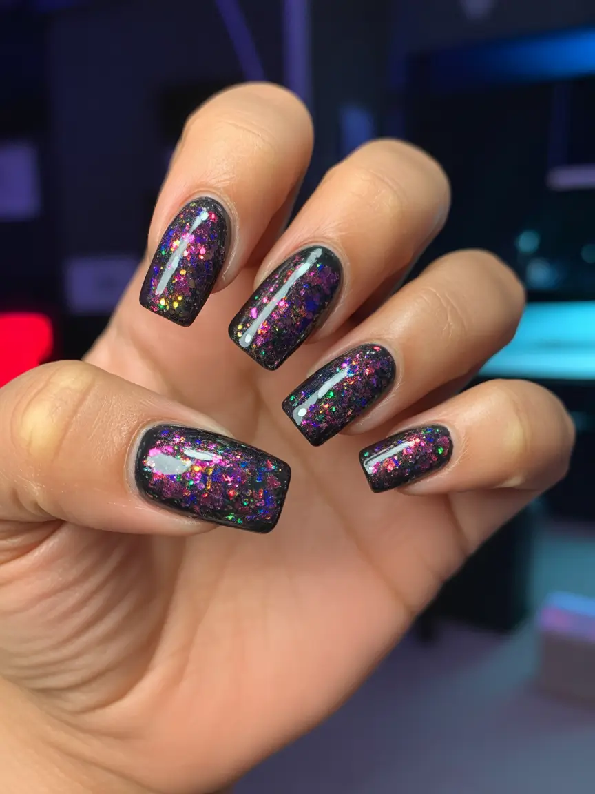 Winter Nail Colors and Designs Ideas 2025–2026 Dark Cosmic Glam