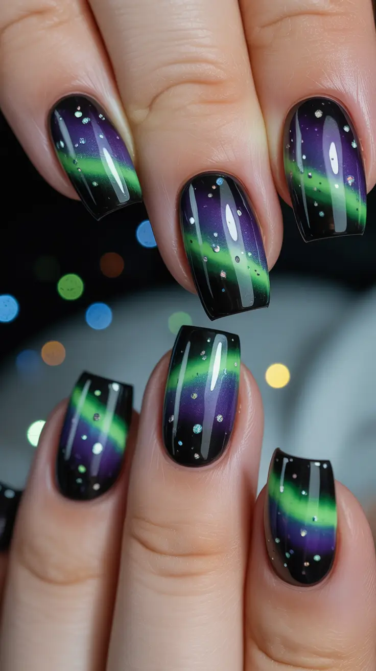 Winter Nail Colors and Designs Ideas 2025–2026 Northern Lights Aura