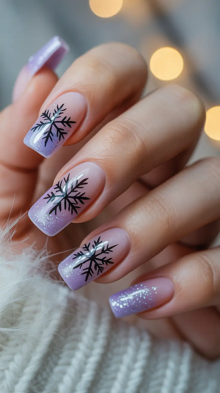 Winter Nail Colors and Designs Ideas 2025–2026 Lavender Snowflakes