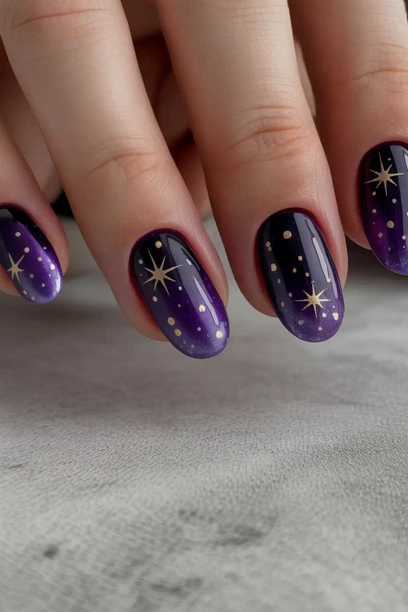 Winter Nail Colors and Designs Ideas 2025–2026 Midnight Stars