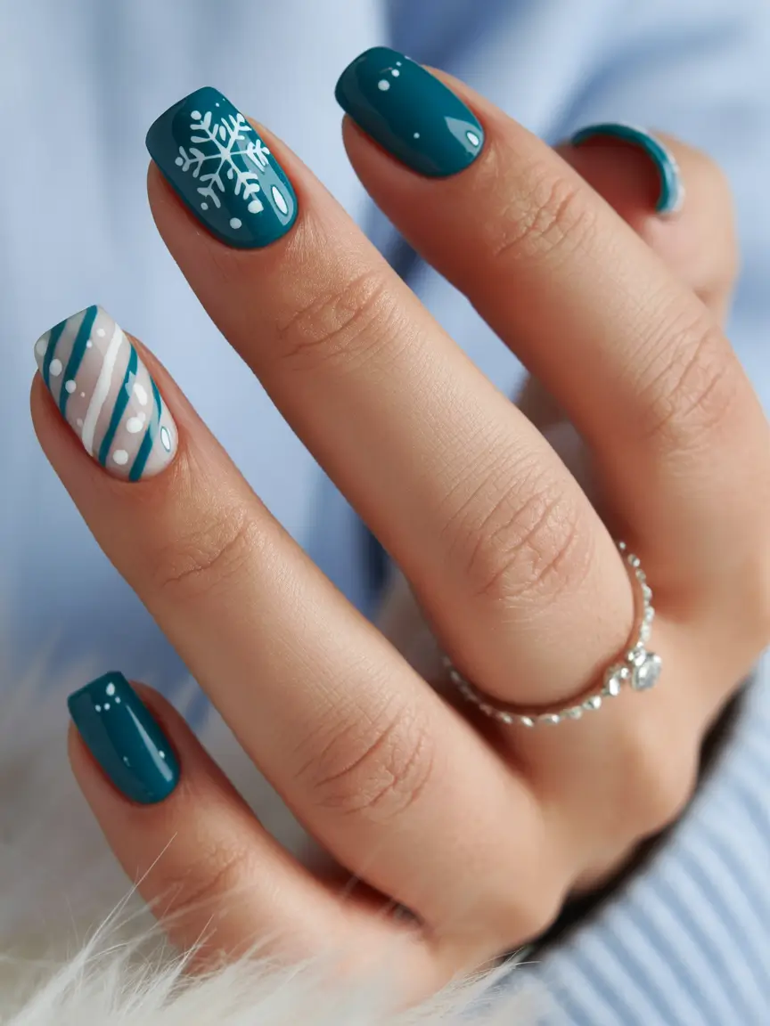 Winter Nail Colors and Designs Ideas 2025–2026 Teal Snow Dream