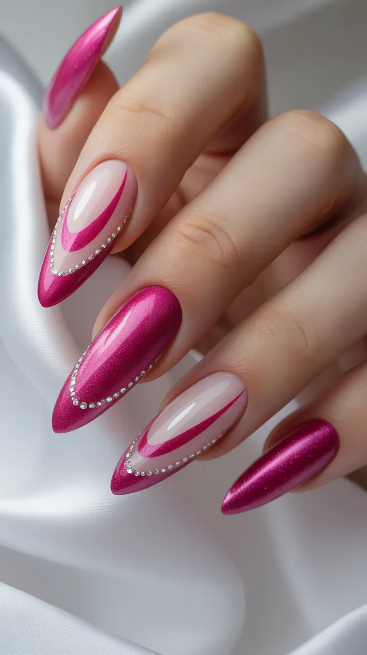 Winter Nail Colors and Designs Ideas 2025–2026 Glam Pink V-Tips