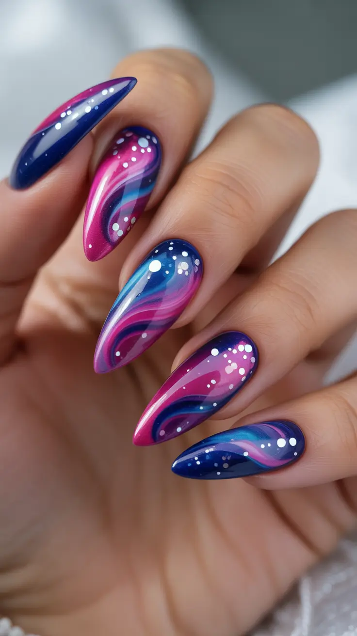 Winter Nail Colors and Designs Ideas 2025–2026 Galaxy Winter Swirls