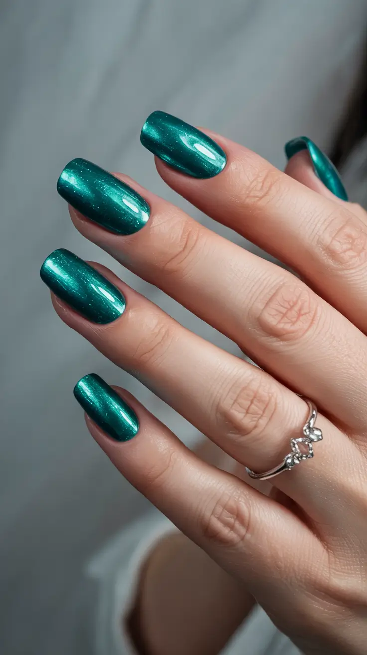 Winter Nails Ideas 2025–2026 Emerald Metallic Shine