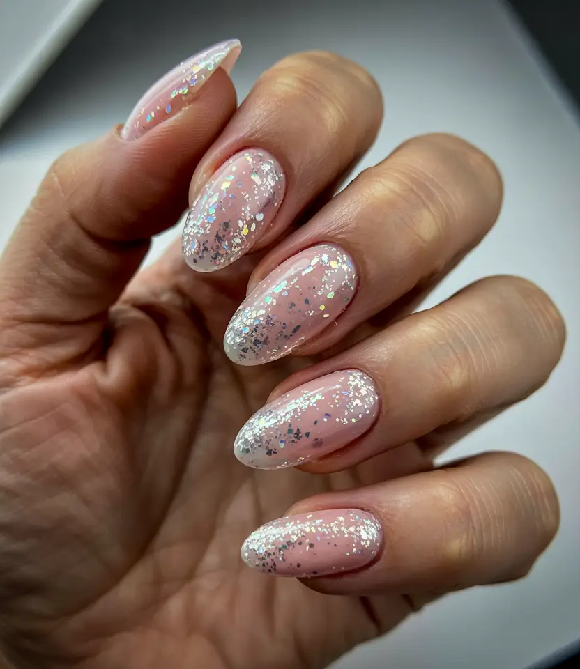 Winter Nails Ideas 2025–2026 Soft Pink Glitter Fade