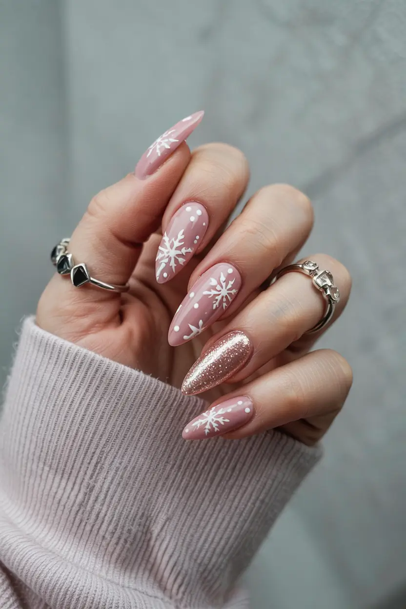 Winter Nails Ideas 2025–2026 Rose Gold Sparkle Elegance