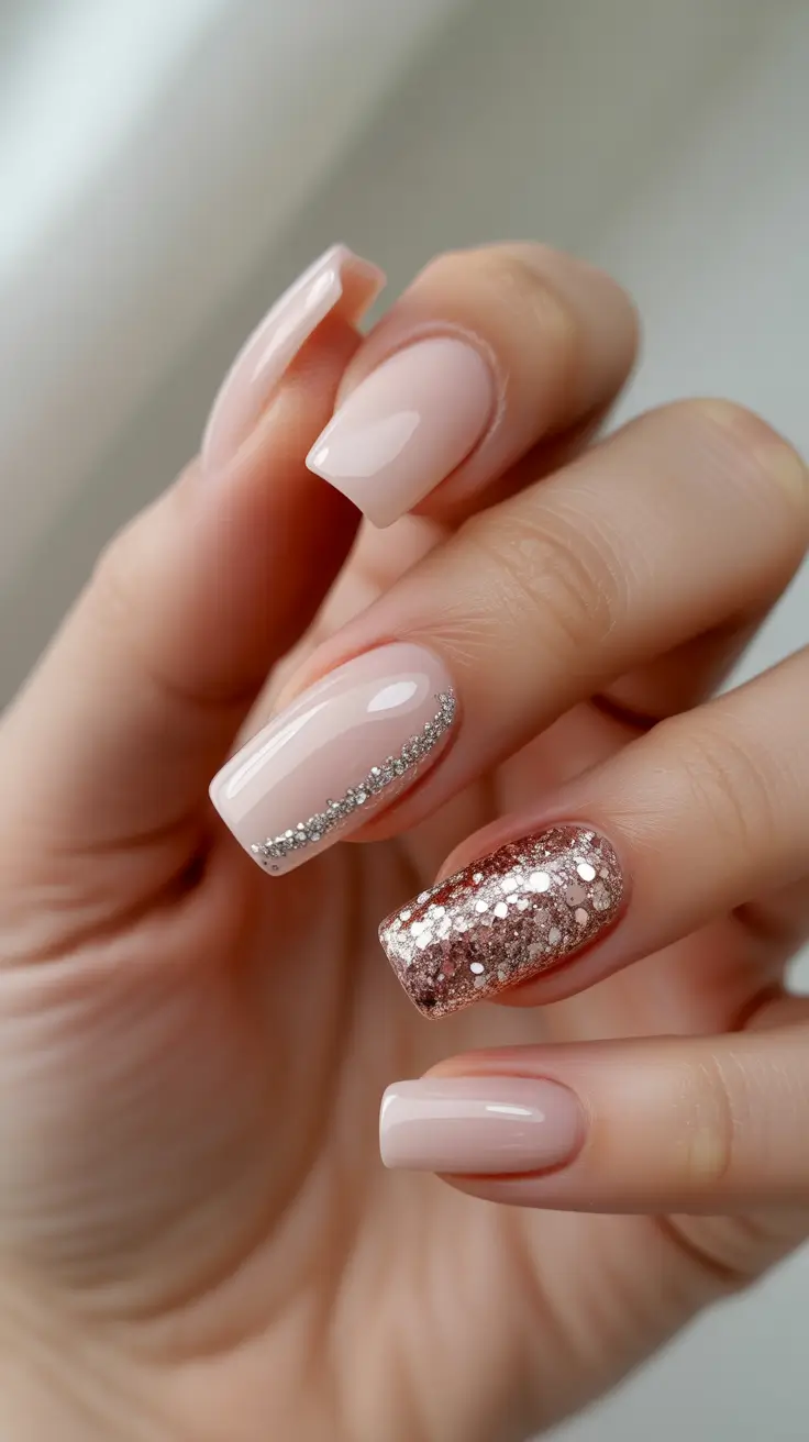 Winter Nude Glitter Nails 2025 2026