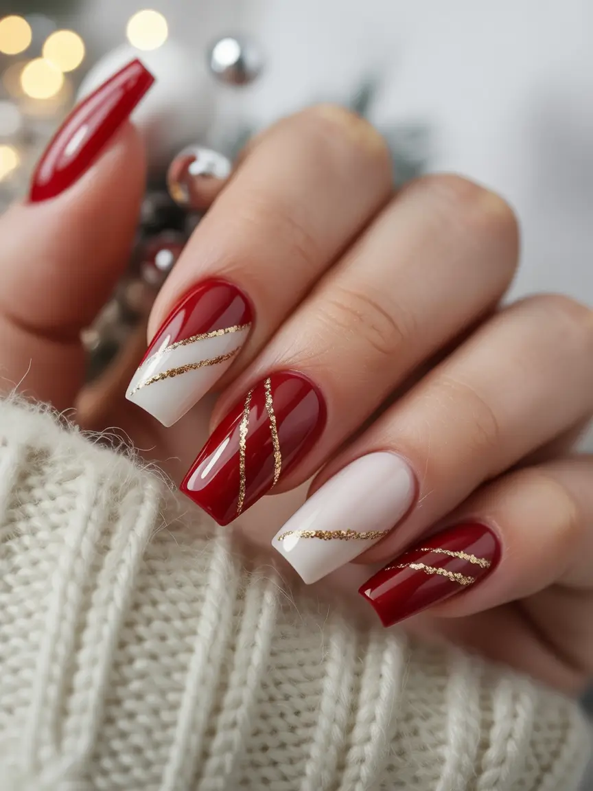 Red and Gold Winter Nails 2025 2026