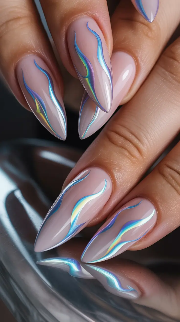 Holographic Flame Winter Nails 2025 2026