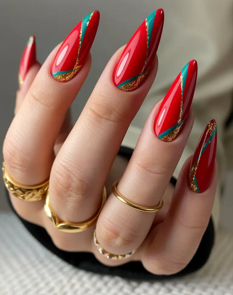 Trending French tip Crimson and Gold Affair
