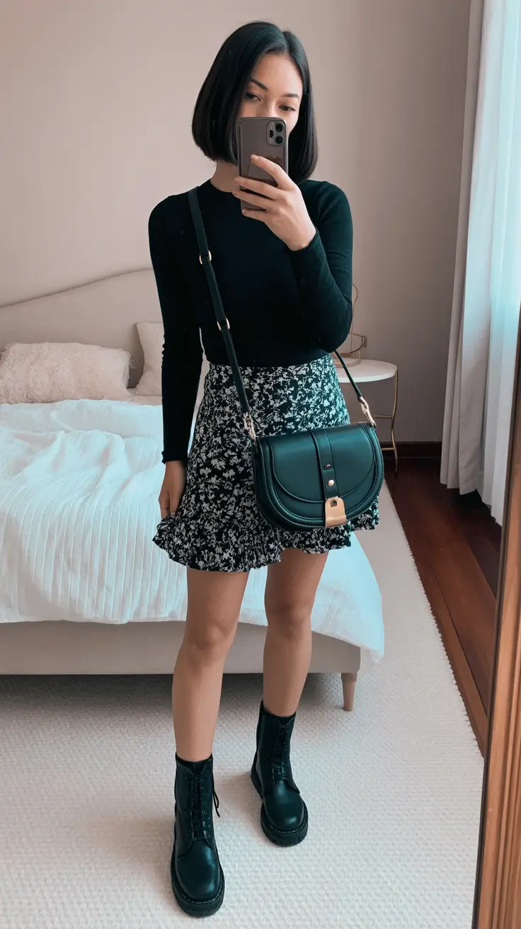 Casual Floral Skirt with Black Accents