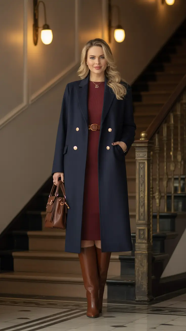 Elegant Timeless Elegance with a Navy Coat